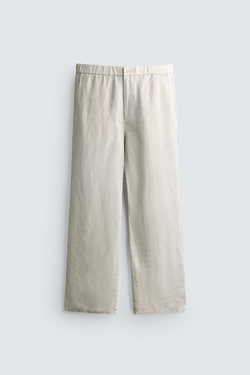 ZARA ЛЬНЯНЫЕ БРЮКИ REGULAR FIT, ПЕСОЧНЫЙ