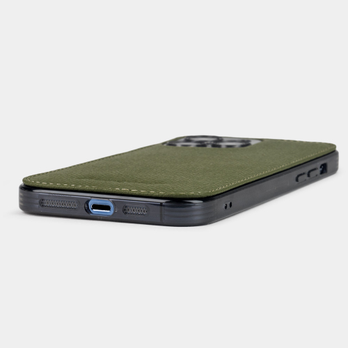 Чехол для iPhone 15 Pro из кожи сафьяно, цвета хаки