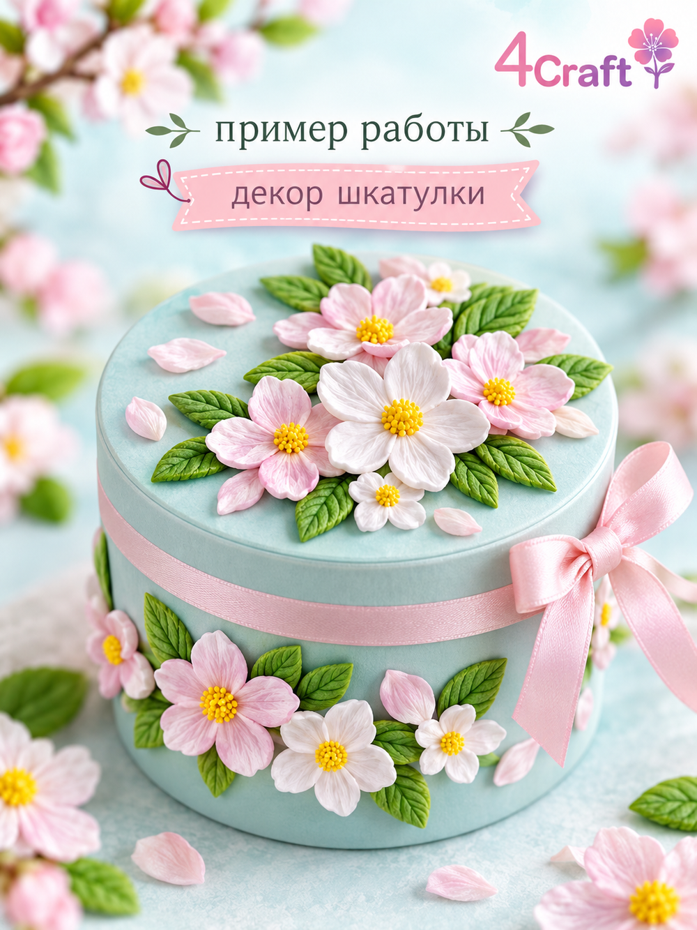 Молд силиконовый для флористики "Цветы вишни и листья" для глины, мыла и воска