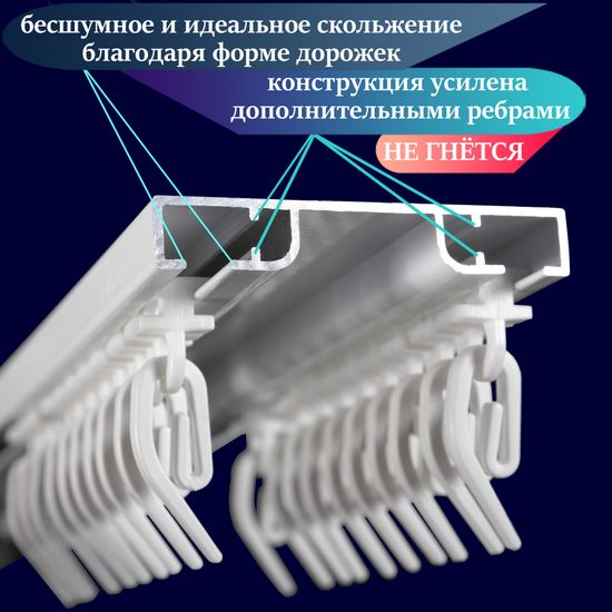 Алюминиевый потолочный карниз для штор 90см УЮТ-2 двухрядный белый