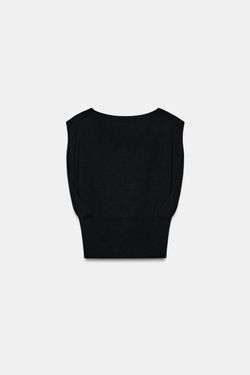 ZARA ТОП С ПРИТАЛЕННОЙ ТАЛИЕЙ, ЧЕРНЫЙ