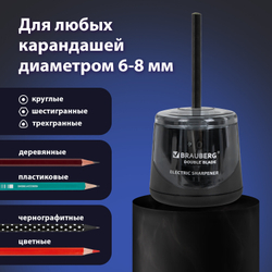 Точилка электрическая BRAUBERG DOUBLE BLADE BLACK, двойное лезвие, питание от 2 батареек АА, 271336