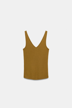 ZARA ХЛОПКОВЫЙ ТОП НА БРЕТЕЛЯХ, ЦВЕТ ОЛИВКОВОГО МАСЛА