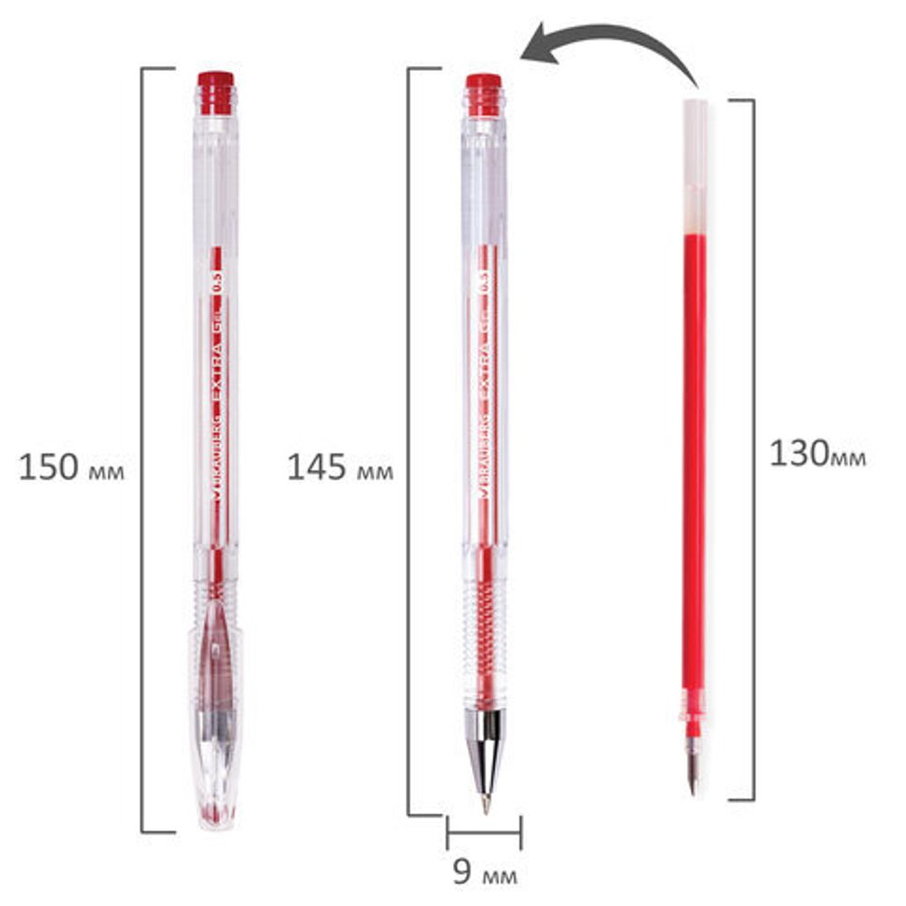 Ручка гелевая BRAUBERG "EXTRA", 1шт, КРАСНАЯ, корпус прозрачный, узел 0,5 мм, линия 0,35 мм, 143903