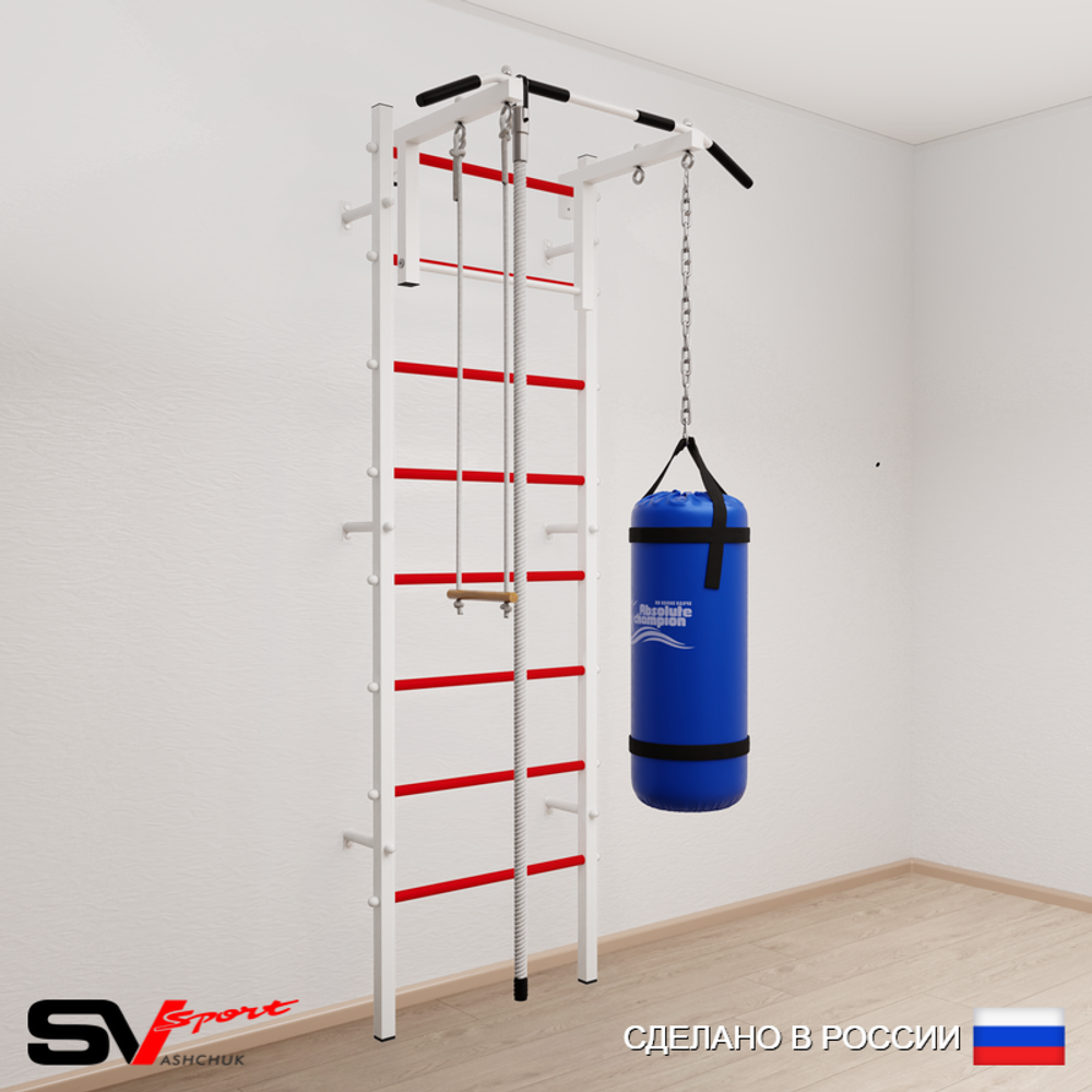 Шведская стенка Sv Sport усиленная 6153 (Турник стандарт/Канат/Трапеция/Цепь/Мешок 30кг)