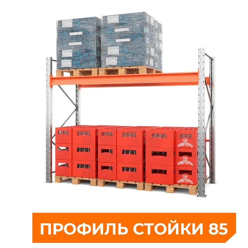 Стеллаж паллетный металлический 2000х2700х1100 мм (85.1.5). Ярусы: пол+1