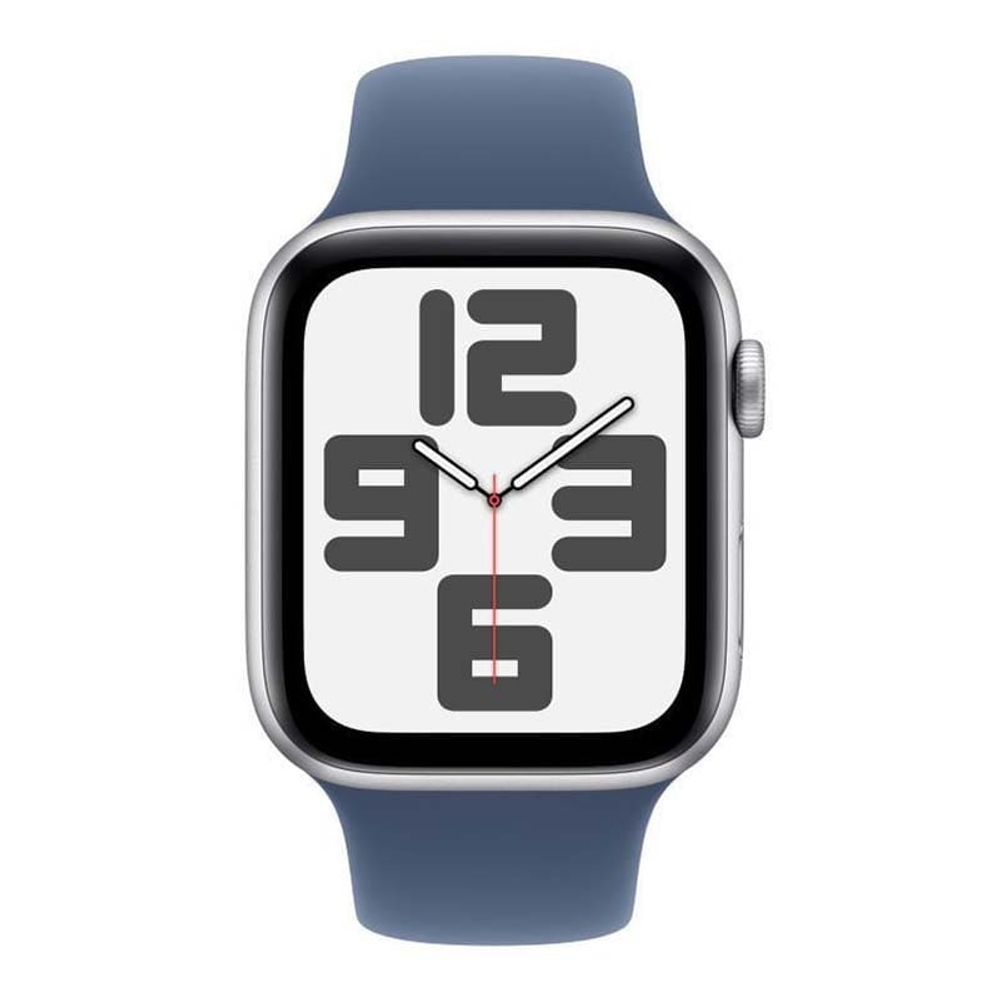 Apple Watch SE (2024), 44 мм корпус из алюминия цвета «Silver», ремешок Sport Band размера M/L цвета «Denim»