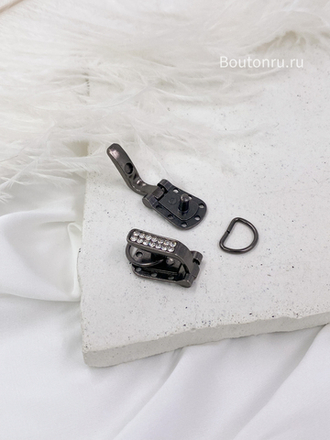 Шубный крючок графит в стразах 2 ряда