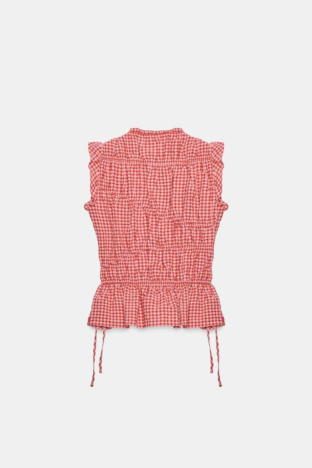 ZARA ТОП В КЛЕТКУ ВИШИ С РЮШАМИ, БЕЛЫЙ/КРАСНЫЙ
