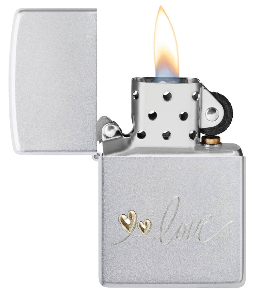 Зажигалка Zippo Love Design с покрытием Satin Chrome, латунь/сталь, серебристая, 38x13x57 мм