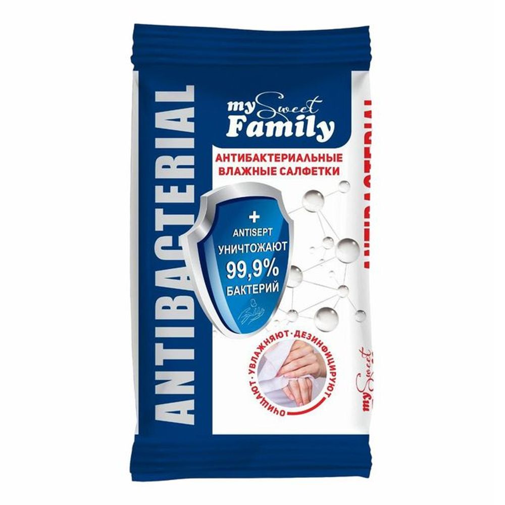 Салфетки влажные My sweet family 15шт антибактериальные