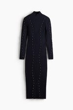 Платье с вышивкой бусинами, вязаное резинкой - H&M