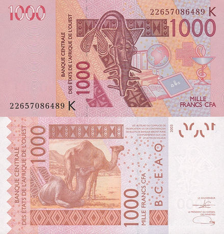 Сенегал 1000 франков КФА 2003 - 2024 Верблю UNC
