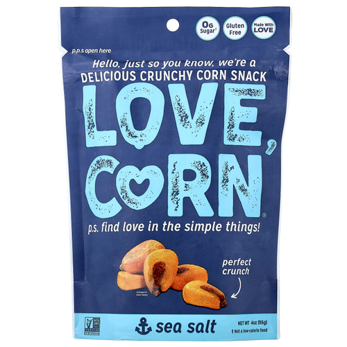 Love Corn, вкусная хрустящая кукуруза, с морской солью, 115 г (4 унции)