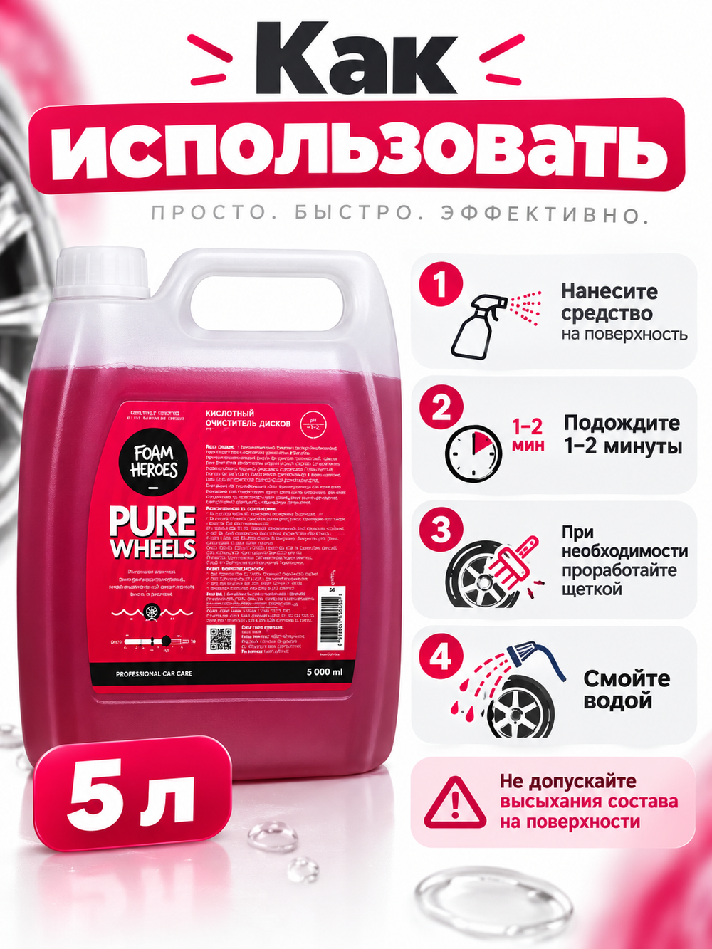 Foam Heroes Pure Wheels концентрированный очиститель шин и дисков, 3л