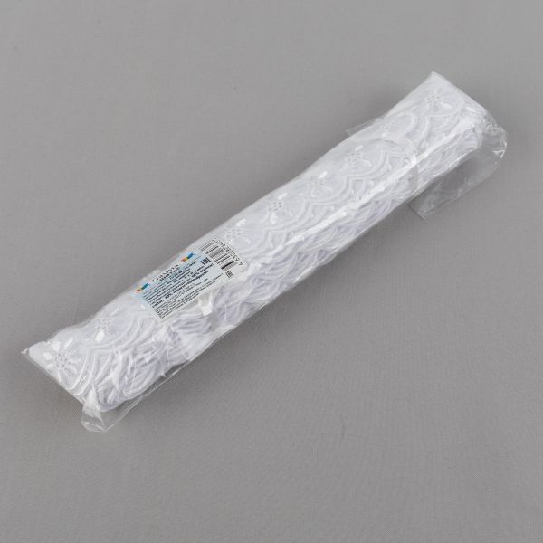 Кружево шитьё п/э+х/б 35 мм / 9±0.2 метров, Турция, белый, Gamma GYEM-35-950