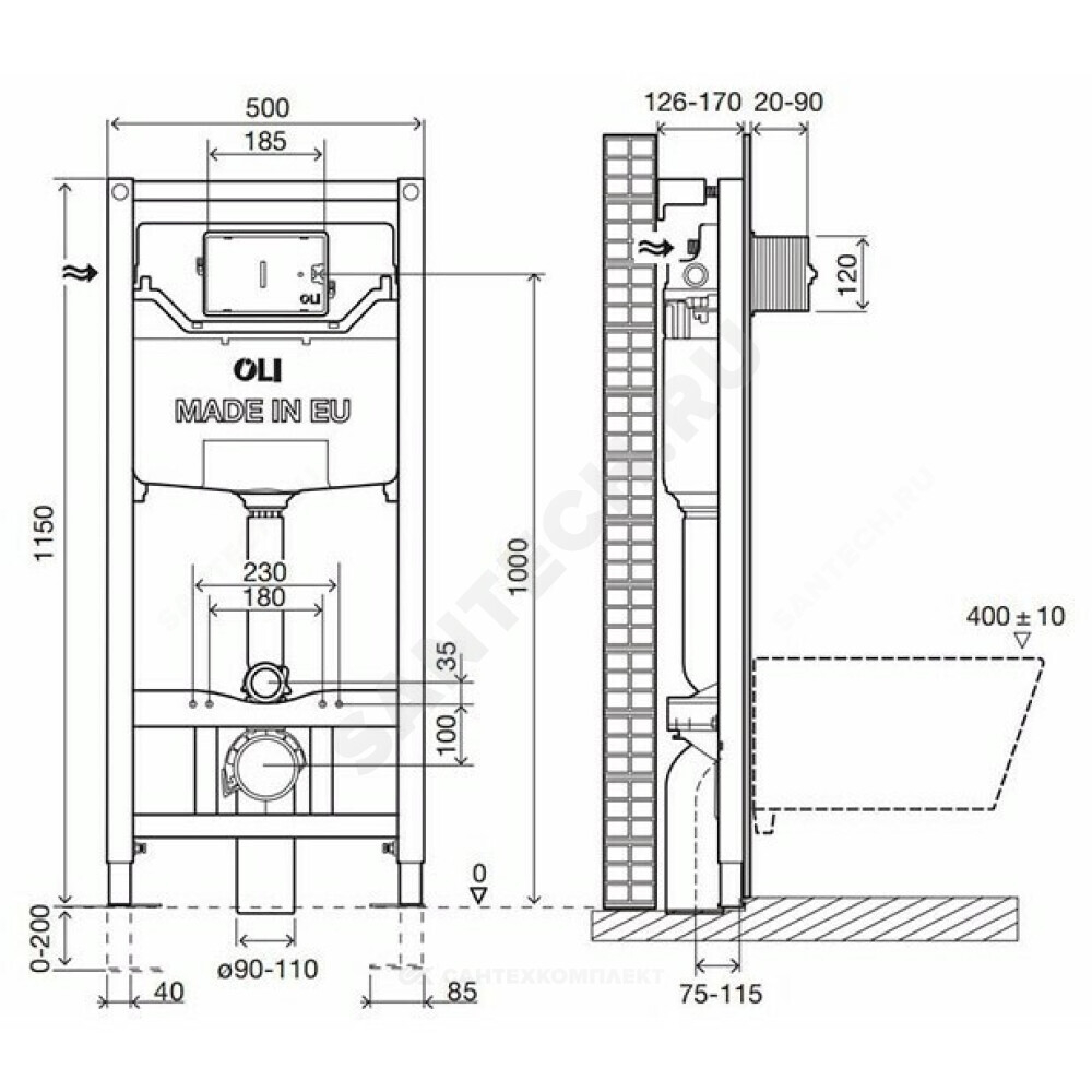 Инсталляция OLI 120 ECO Sanitarblock для подвесного унитаза без кнопки смыва OLI 879236