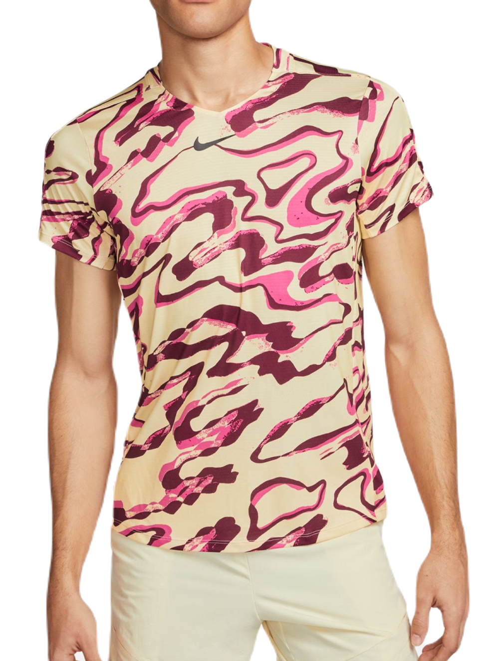 Футболка мужская теннисная Nike Court Dri-Fit Advantage Printed Top - alabaster/black