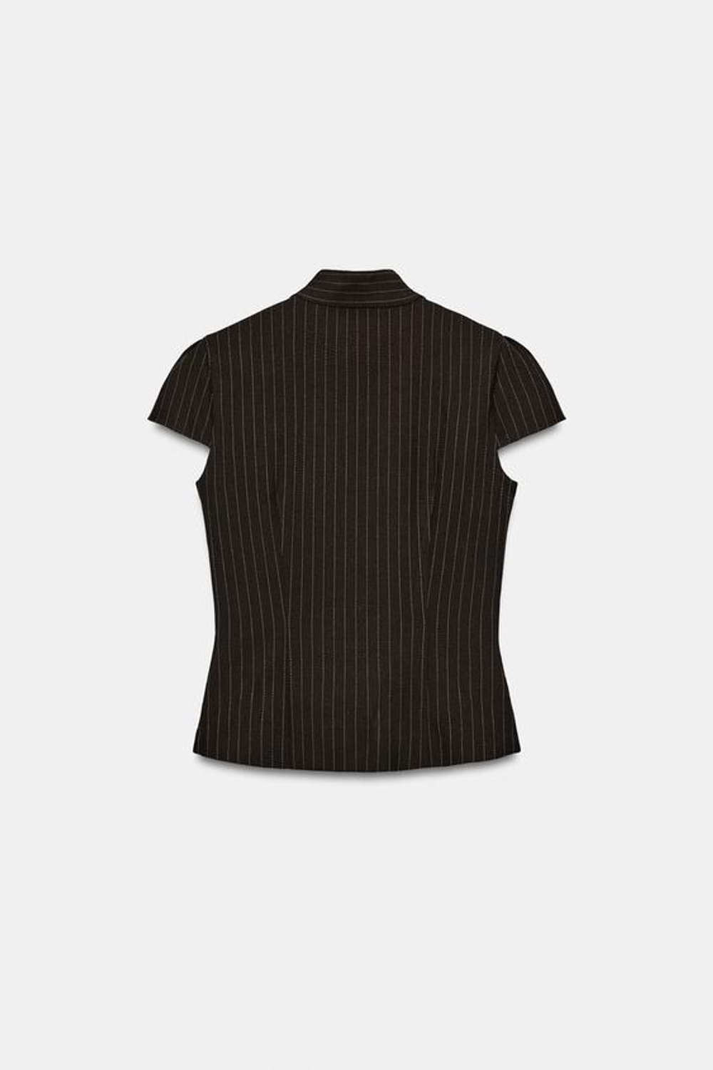 ZARA ТОП В КЛЕТКУ С ВЫСОКИМ ВОРОТНИКОМ, КОРИЧНЕВЫЙ/ЭКРЮ