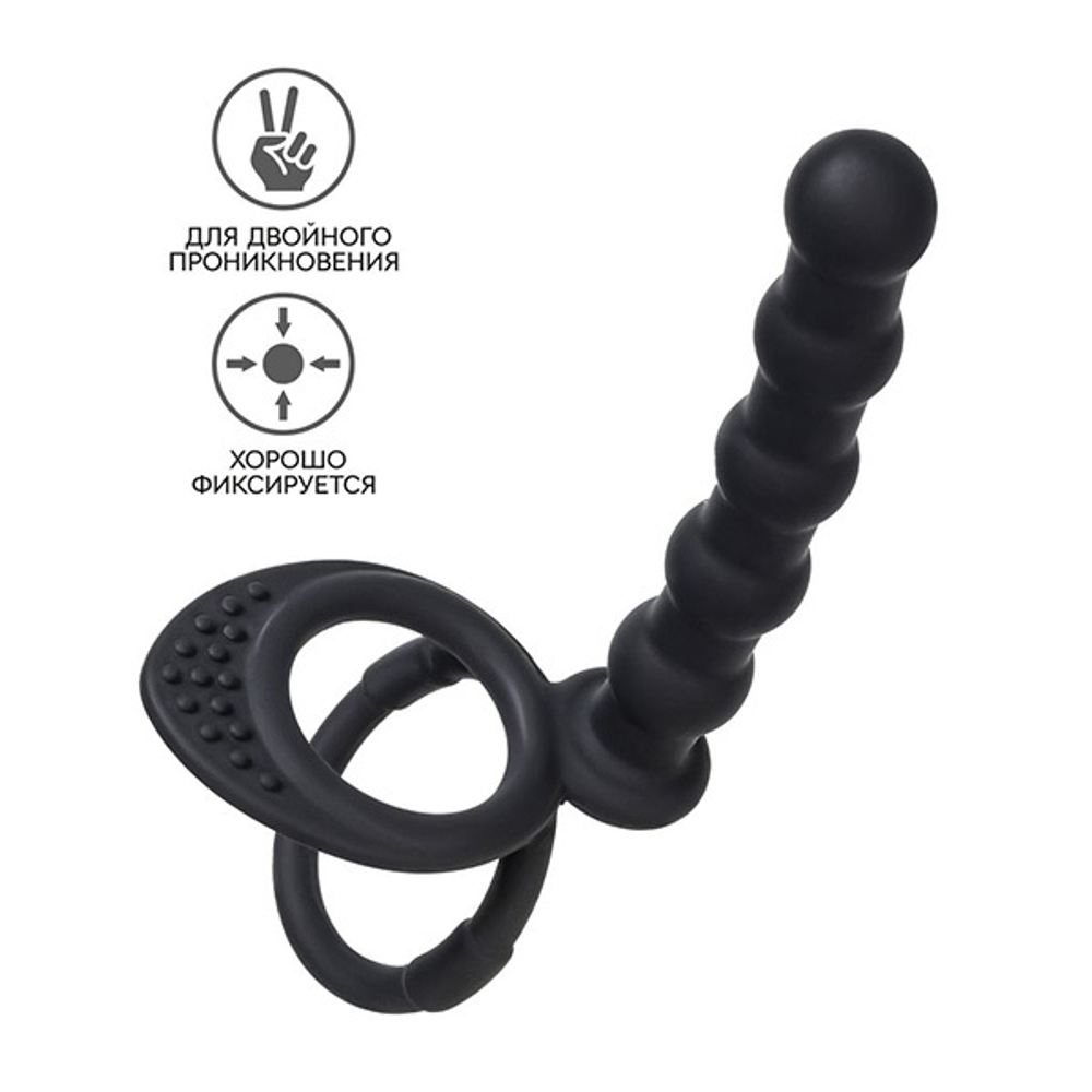 Черная насадка на пенис для двойного проникновения 19,5см ToyFa Black&Red 901413-5