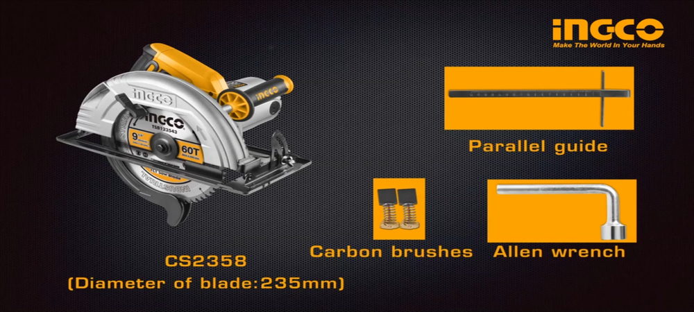 Циркулярная пила INGCO CS2358 INDUSTRIAL 235х25.4 мм 2,2 кВт