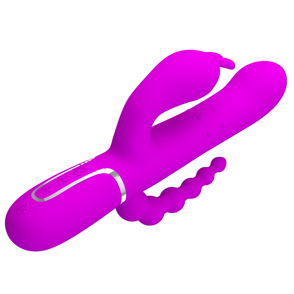 Розовый анально-вагинальный вибратор-кролик 22,2см с тройной стимуляцией Pretty Love Multifuncional Tripple Rabbit Vibrator Cammy BW-500036