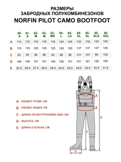 Полукомбинезон заброд. Norfin PILOT CAMO BOOTFOOT р.42-M с сапогами резина