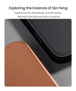 Кожаный чехол книжка коричневого цвета для iPhone 17, серия Qin Pro Leather с обновленной сдвижной шторкой от Nillkin