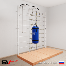 Шведская стенка Sv Sport усиленная 61260 (Турник стандарт/Трапеция/Цепь/Мешок 22кг/Мат 2м/Канатный лаз)