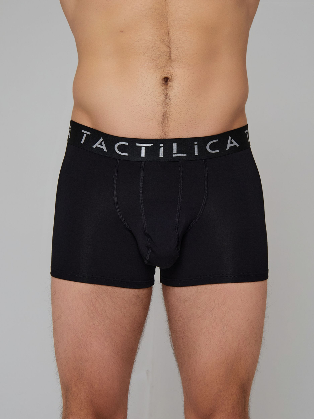 Трусы мужские боксеры черные, фирменная резинка TACTILICA серебряная