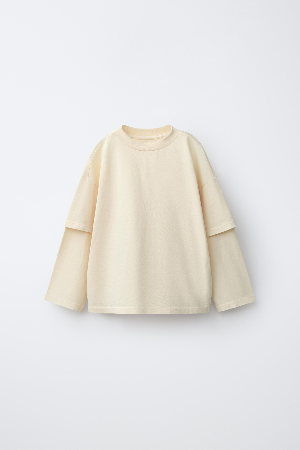 ZARA ФУТБОЛКА С ДВОЙНЫМИ РУКАВАМИ, ЭКРЮ