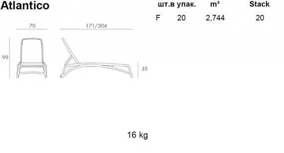 Шезлонг Atlantico белый/голубой