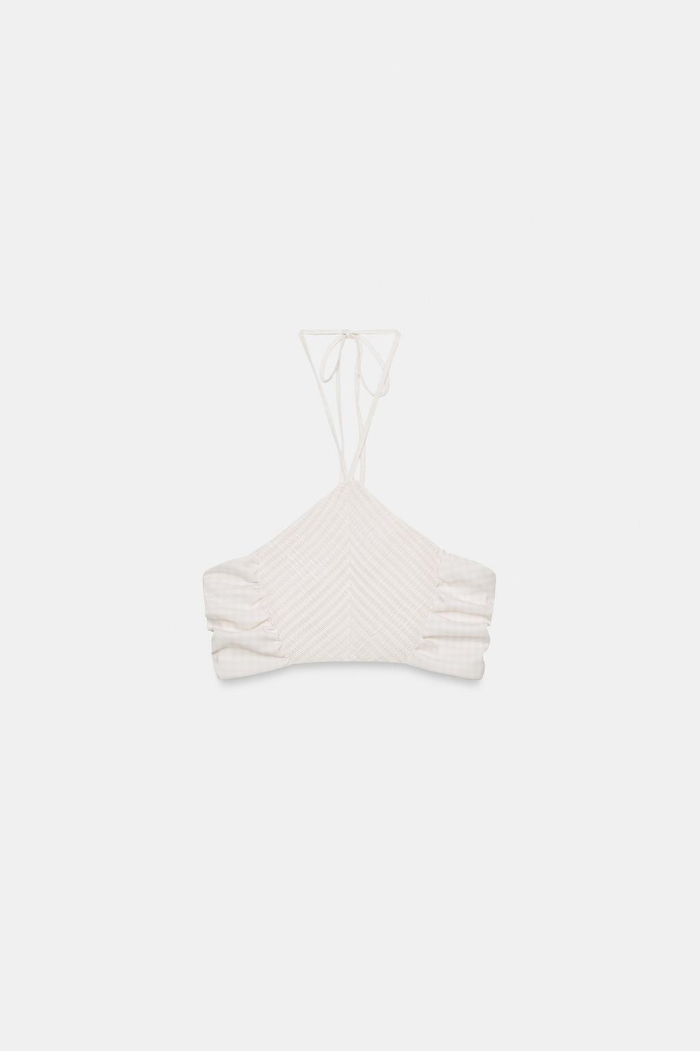 ZARA КРОП-ТОП ХАЛТЕР В КЛЕТКУ ВИШИ, ЭКРЮ/БЕЖЕВЫЙ