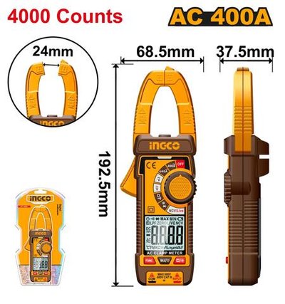 Токоизмерительные цифровые клещи AC 400A INGCO DCM62001 INDUSTRIAL