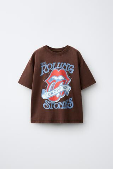 ZARA ФУТБОЛКА С ПРИНТОМ ROLLING STONES ©, КОРИЧНЕВЫЙ