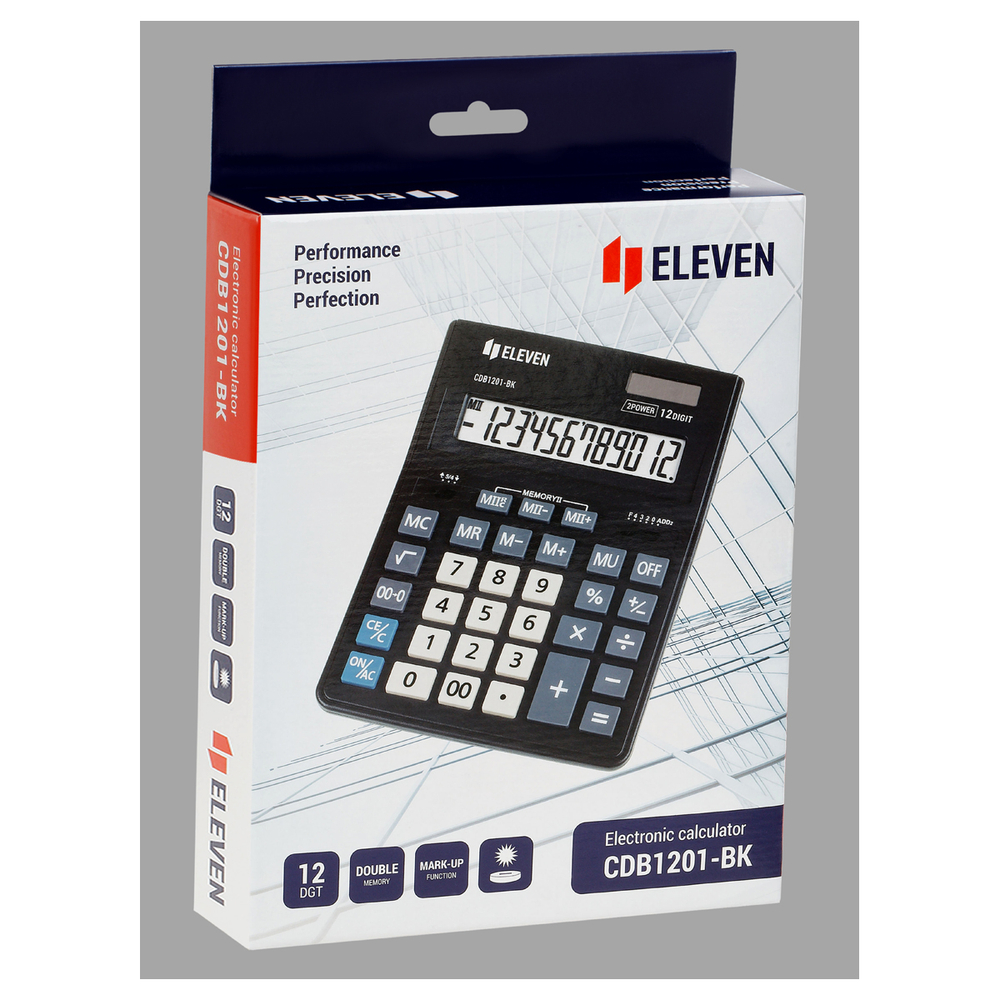Калькулятор настольный Eleven Business Line CDB1201-BK, 12 разрядов, двойное питание, 155*205*35мм, черный