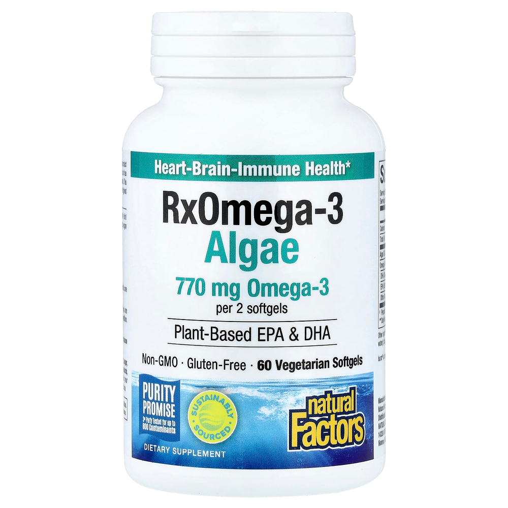 Natural Factors, RxOmega3, водоросли, 60 вегетарианских капсул