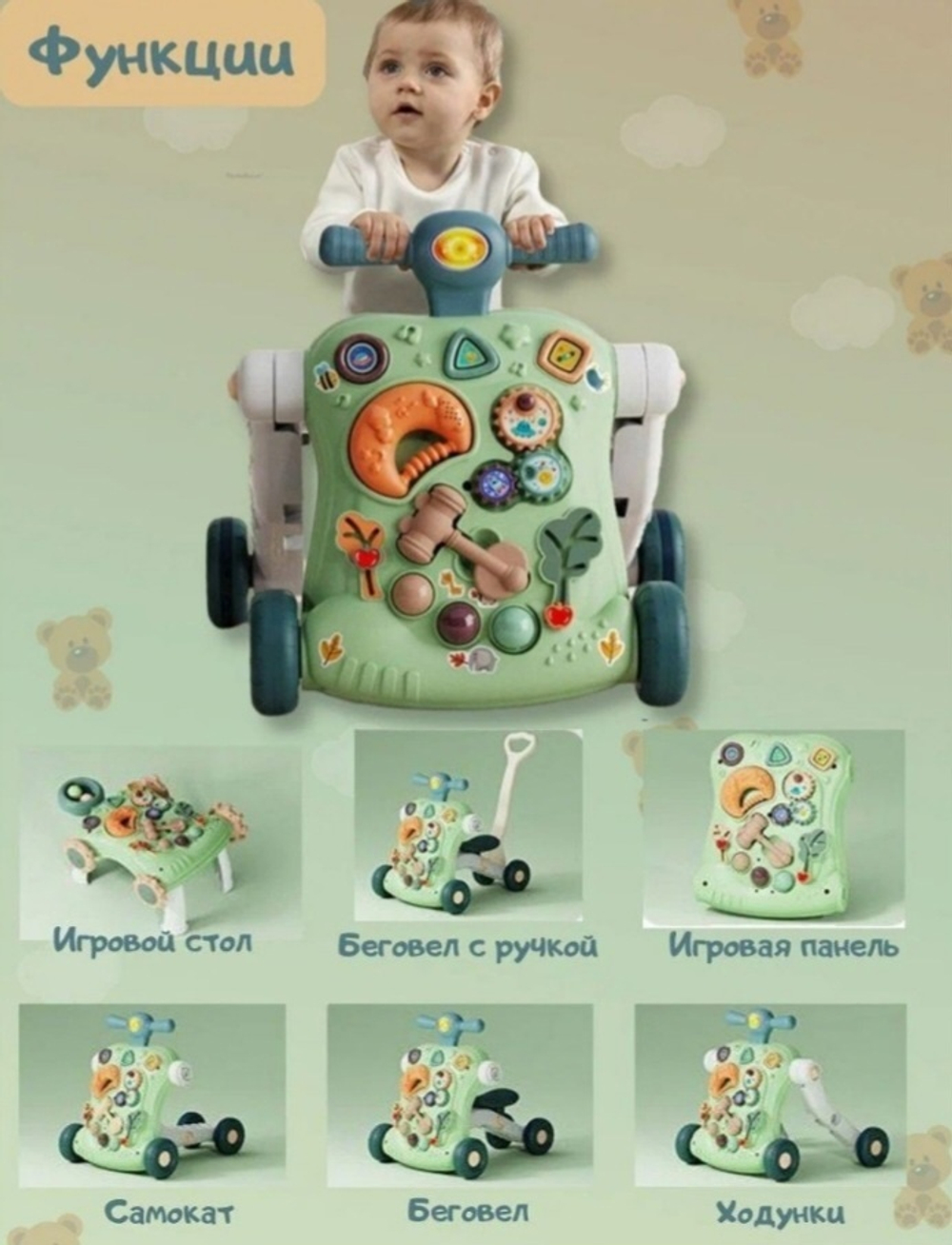 Многофункциональные ходунки Luxmom 6в1 (каталка, бизиборд,самокат, беговел)