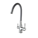 Смеситель для кухни 35к F4396 FRAP (гибкий излив, п/гайку, С ВЫХ. Д/ПИТ. ФИЛЬТРА, СЕРЫЙ/ХРОМ,латунь)