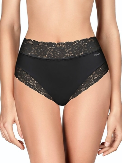 Высокие трусики-слипы с широкой кружевной оторочкой Dolce Micro (Размер: M) (Цвет: черный)