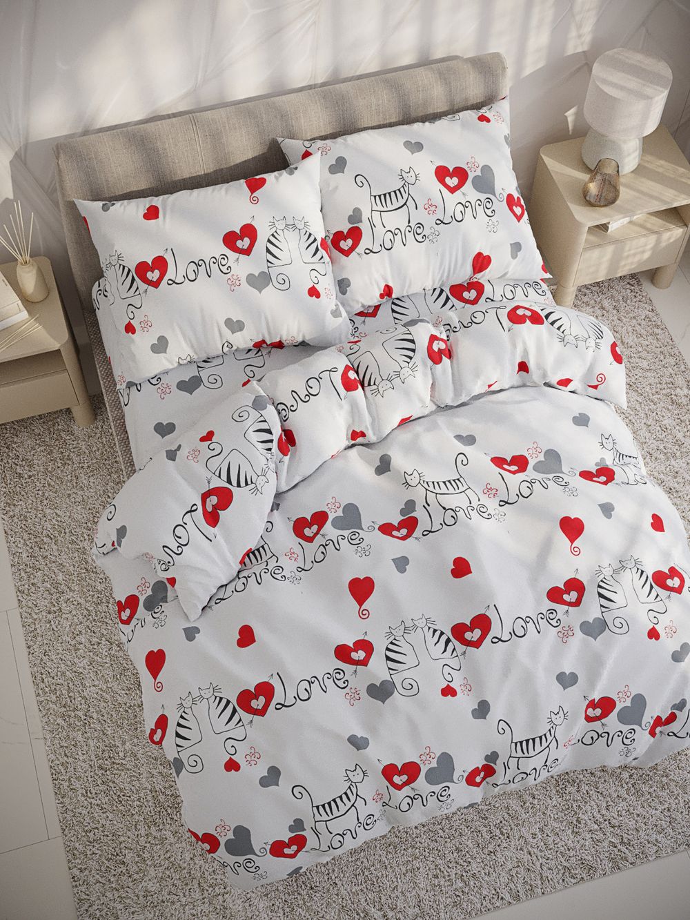 Наволочка комплект 2шт поплин Сказка "Lovecats" 50x70 см на молнии