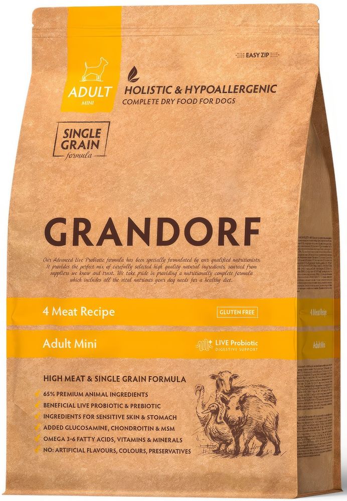 Grandorf 8кг 4 Meat Recipe Sterilised Holistic&amp;Hypoallergenic (single grain) для стерилизованных кошек, с пробиотиками, 4 вида мяса