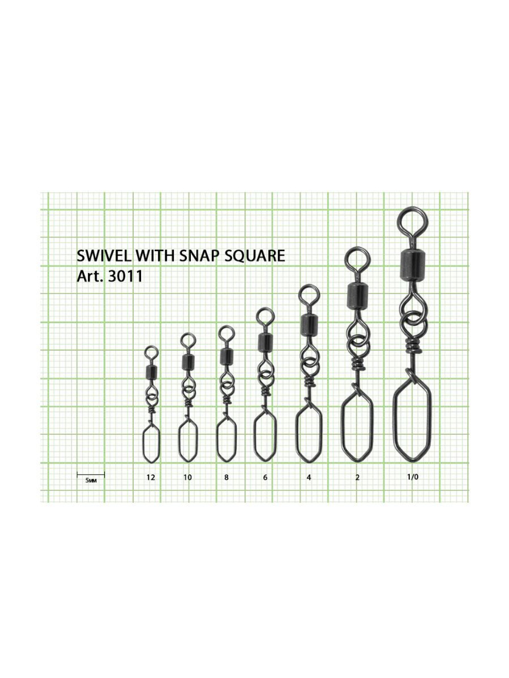 Вертлюжок рыболовный SWIVEL WITH SNAP с застежкой Square 3011 №2