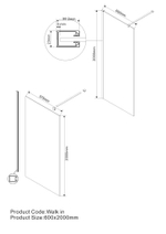 Душевая перегородка Walk-In VSW-1H600CLB, 600*2000, черный, стекло прозрачное