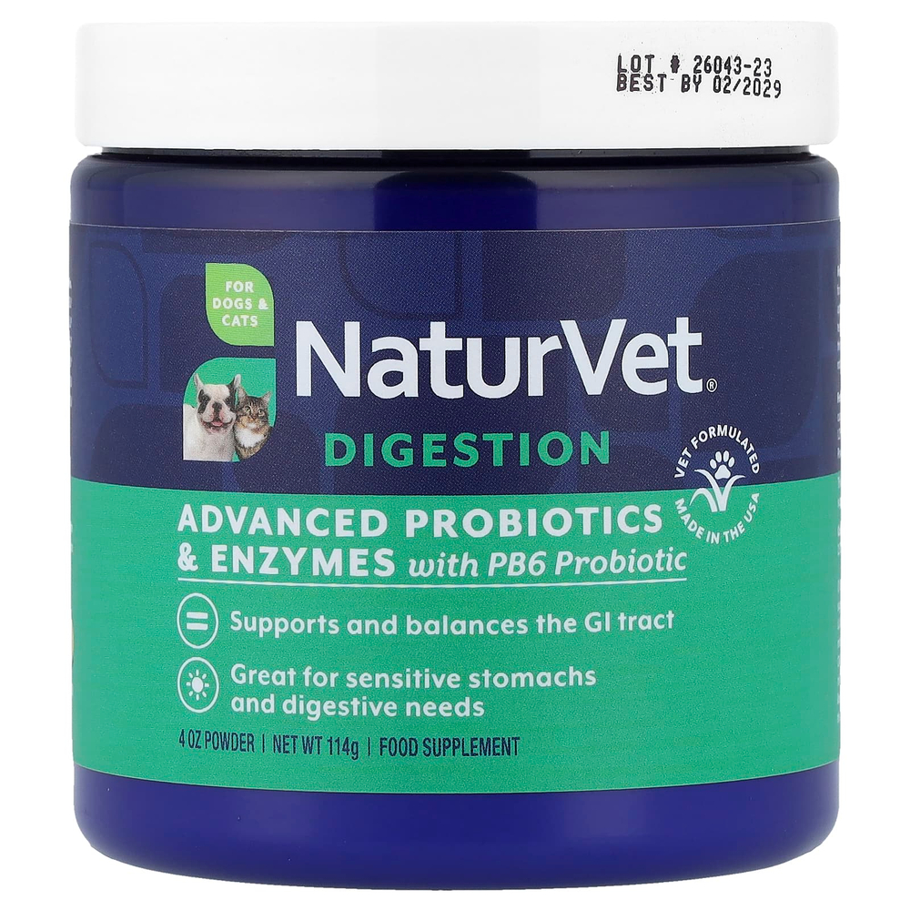 NaturVet, улучшенные пробиотики и ферменты, витамин PB6, для собак и кошек, 114 г (4 унции)