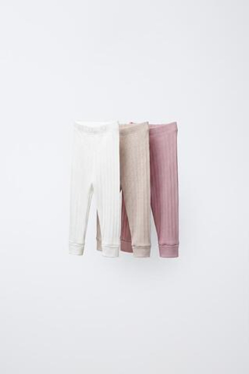ZARA НАБОР ИЗ ТРЕХ АЖУРНЫХ ЛЕГИНСОВ, РОЗОВЫЙ