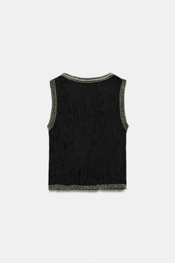 ZARA ЖАККАРДОВЫЙ ТОП С БИСЕРОМ — ZW COLLECTION, ЧЕРНЫЙ