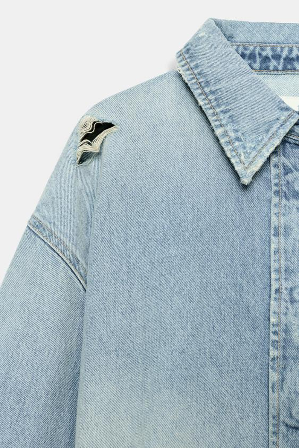 ZARA УКОРОЧЕННАЯ ДЖИНСОВАЯ КУРТКА-РУБАШКА TRF, ГОЛУБОЙ