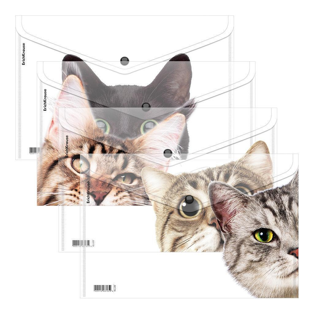 Папка-конверт на кнопке A4 пластиковая ассорти "Hiding Cats" (ErichKrause)
