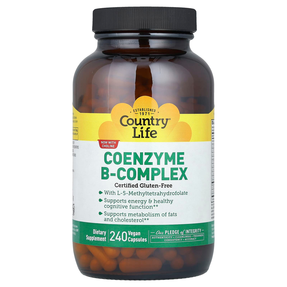 Country Life, коэнзимный комплекс витаминов группы B, 240 веганских капсул